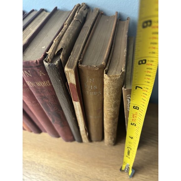 Lot of (13) Old Rare Books Red Brown Hard Cover Worn Aged Antique Wedding Decor - Picture 4 of 16
